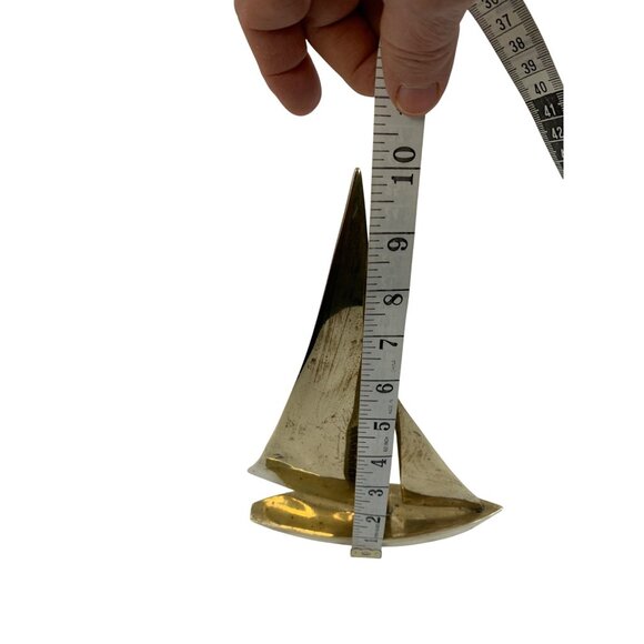 Vintage Brass Sailboat Sculpture Nautical Decor 7" x 10" high 8201 - Picture 3 of 8